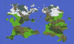 Two continents with a volcano somewhere