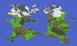 Two continents with a volcano somewhere